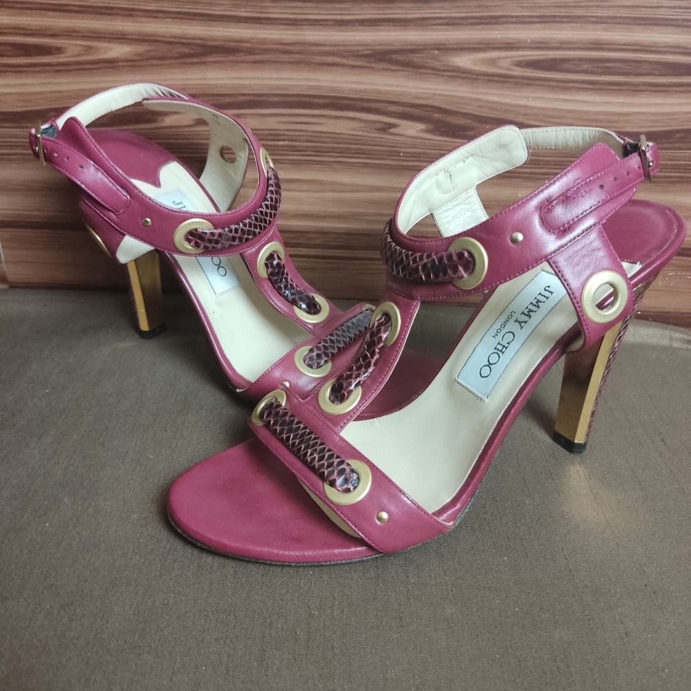 Jimmy Choo Pink and Gold Strappy Heels